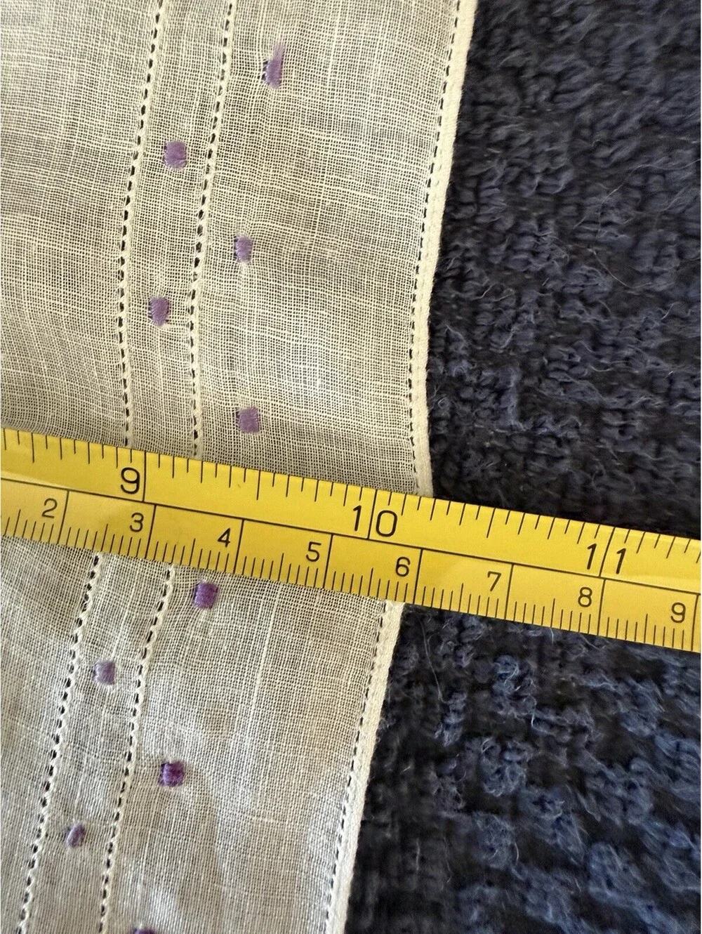 Cotton Square Handkerchief White w/ Purple Embroidered Polka Dot Border